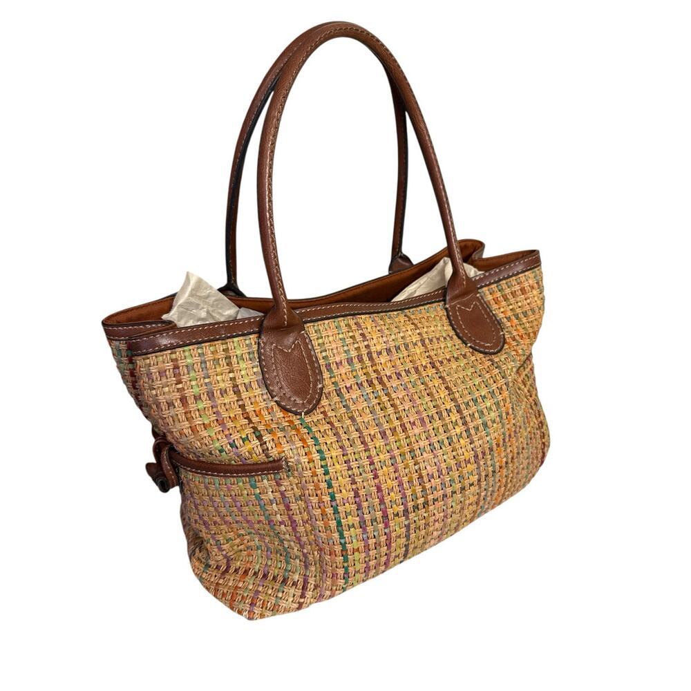 Fossil Woven Straw Leather Trim Tote Multicolor Market Bag Shoulder Bag EUC - Picture 3 of 8